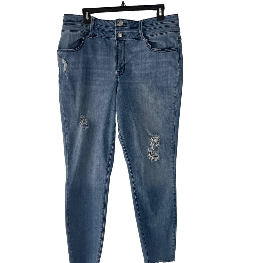 Maurices Super High Rise‎ Skinny Distressed Jeans Medium Wash Raw Hem XL REG